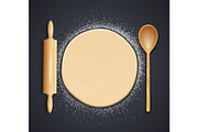 Wooden rolling pin, spoon. Vector.