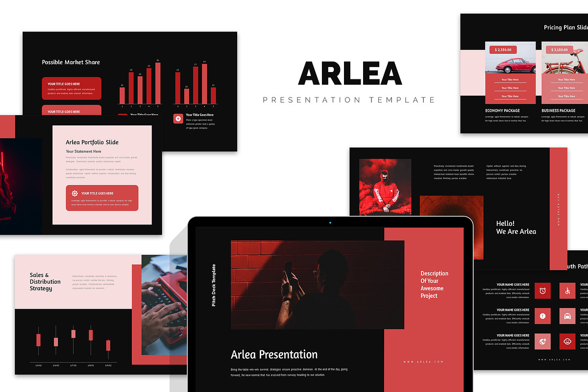 Arlea : Red Pitch Deck Powerpoint in PowerPoint Templates - product preview 8