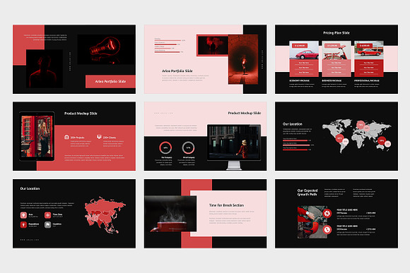 Arlea : Red Pitch Deck Powerpoint in PowerPoint Templates - product preview 3