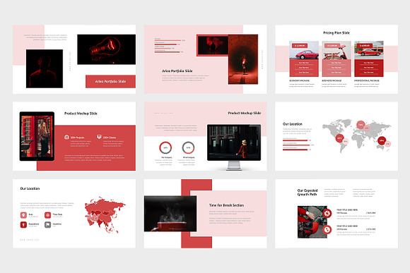 Arlea : Red Pitch Deck Powerpoint in PowerPoint Templates - product preview 9