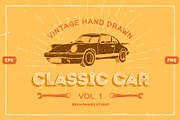 Vintage HandDrawn Classic Cars Vol.1