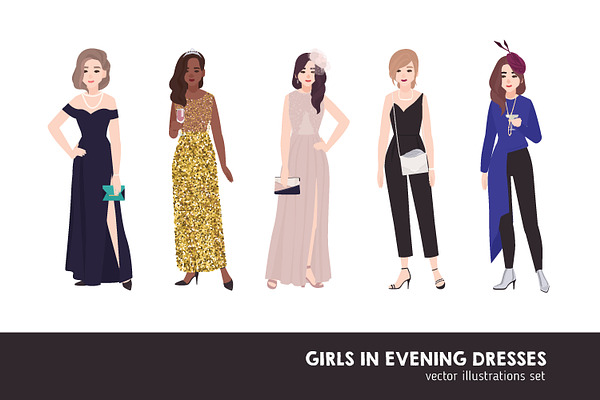 Women in evening dresses set