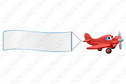 Airplane Pulling Banner Cartoon Char