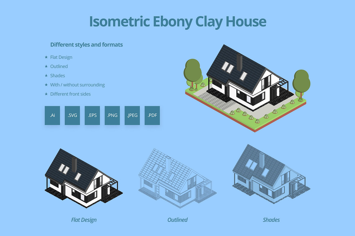 Isometric Ebony Clay House in Illustrations - product preview 8
