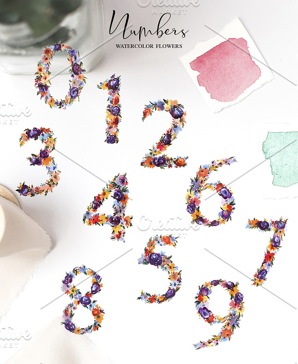 Watercolor Summer Floral Alphabet in Objects - product preview 1
