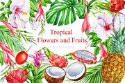 Tropical flowers and fruits