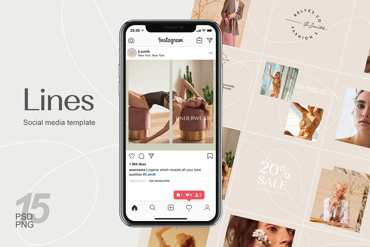Instagram puzzle template - Lines in Instagram Templates - product preview 8
