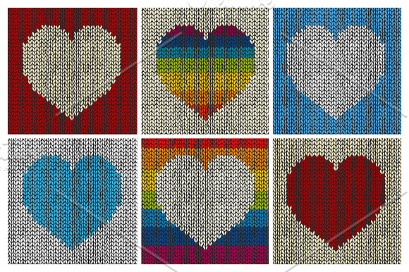 24 Knitted Hearts Seamless Patterns in Patterns - product preview 1