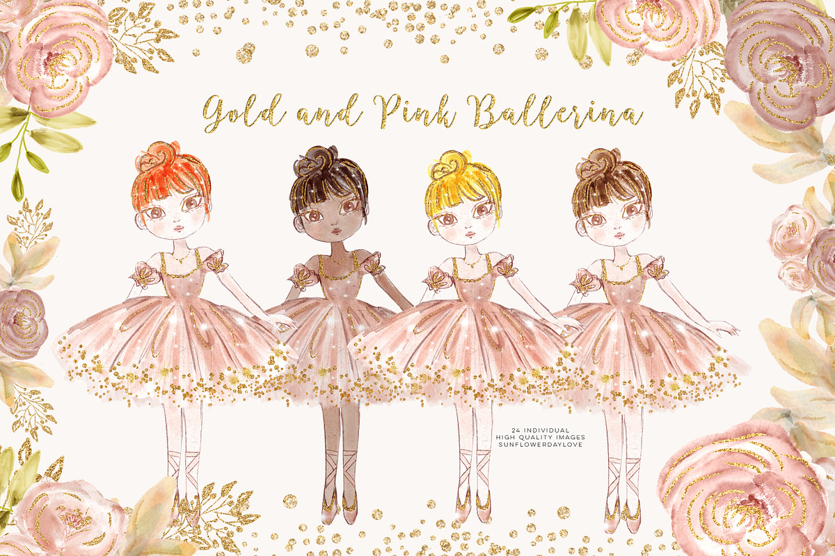 Princess Ballerina Pink Gold in Illustrations - product preview 8