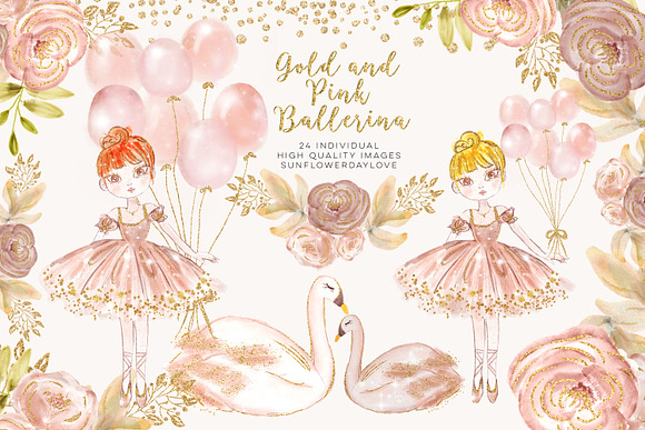 Princess Ballerina Pink Gold in Illustrations - product preview 2