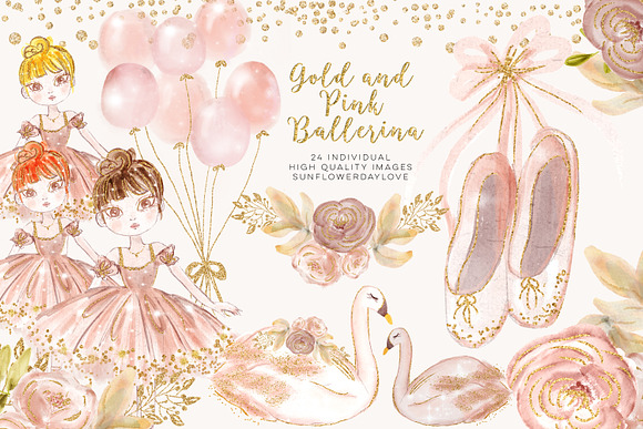 Princess Ballerina Pink Gold in Illustrations - product preview 5