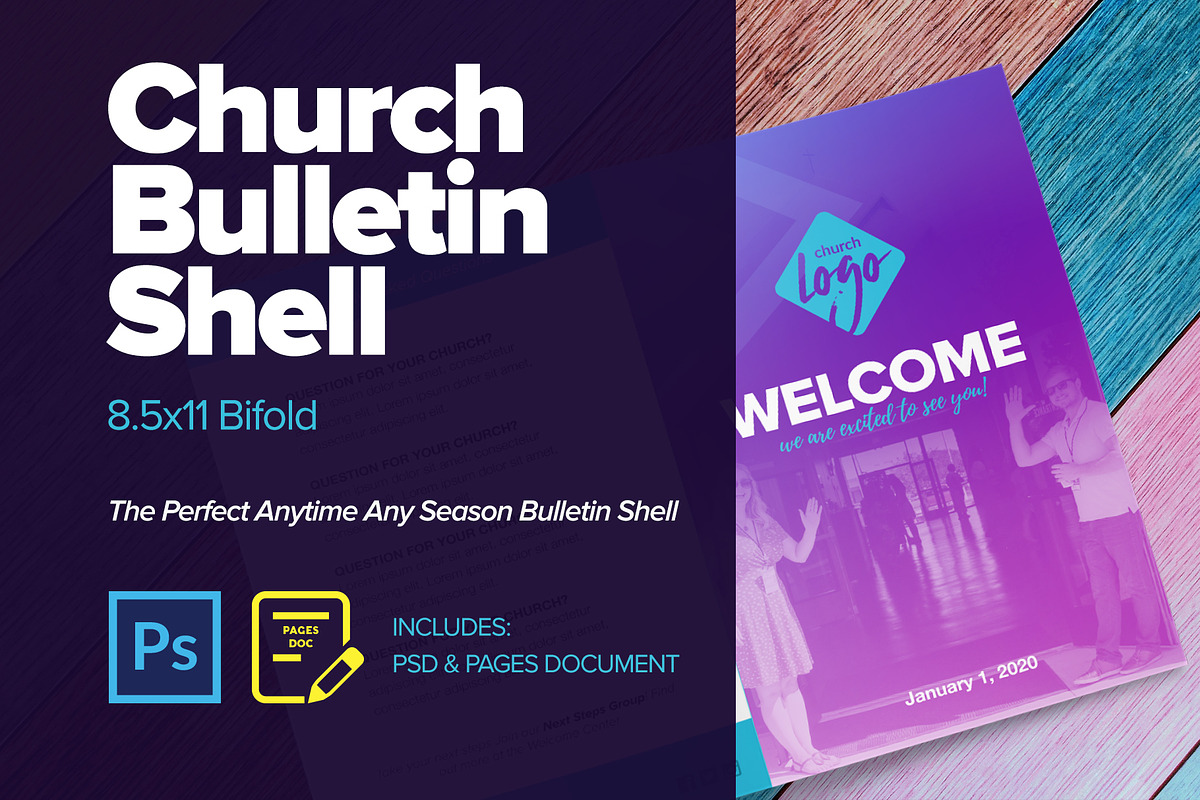 Simple Church Bulletin Shell Bifold in Brochure Templates - product preview 8
