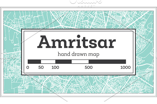 Amritsar India City Map in Retro