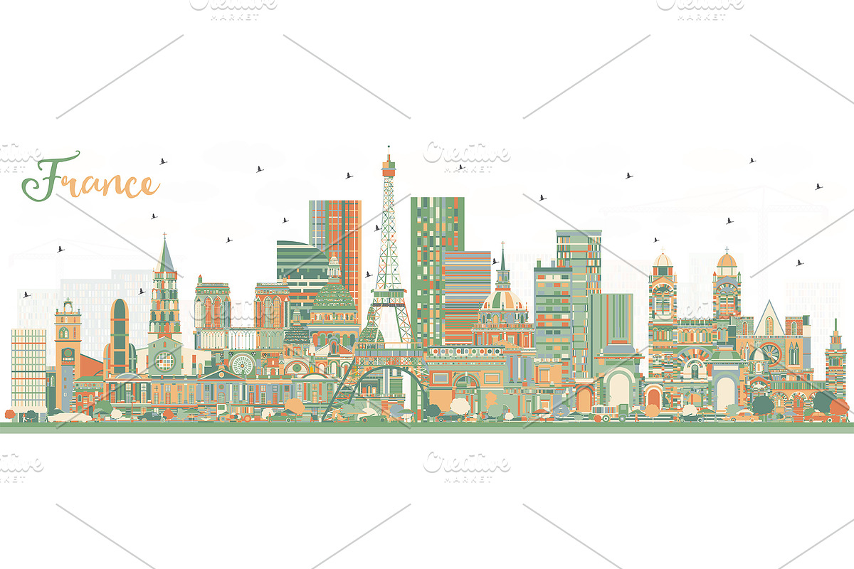 France Skyline with Color Buildings. in Illustrations - product preview 8