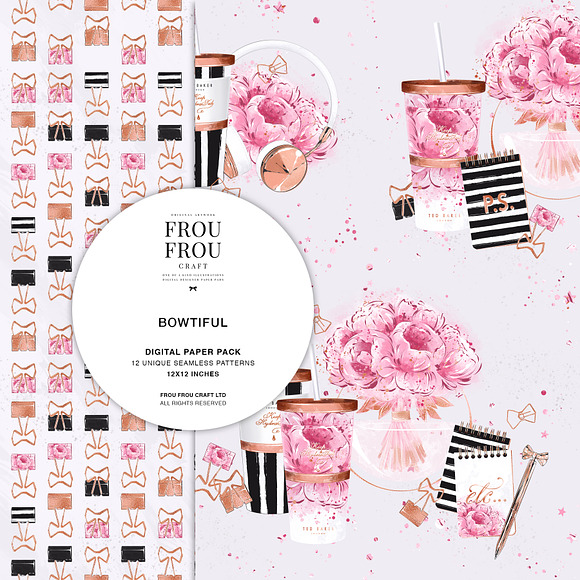 Pink Floral Stationery Paper Pack in Patterns - product preview 2