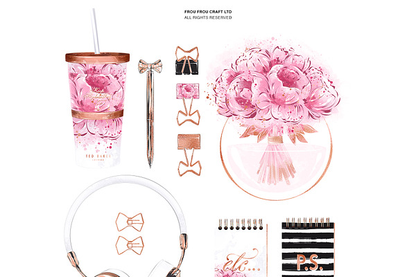 Pink Floral Stationery Clip Art