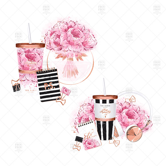 Pink Floral Stationery Clip Art in Illustrations - product preview 2