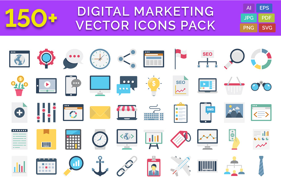 150+ Digital Marketing Icons Pack
