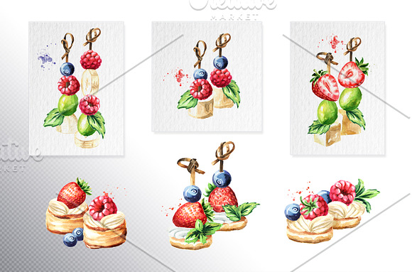 Festive buffet. Watercolor set in Illustrations - product preview 1