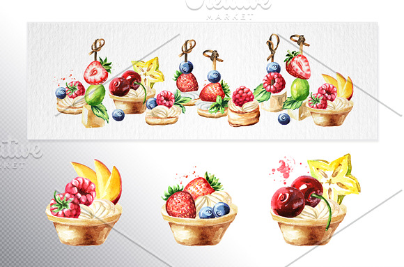 Festive buffet. Watercolor set in Illustrations - product preview 2