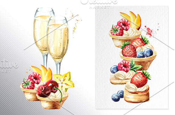 Festive buffet. Watercolor set in Illustrations - product preview 3