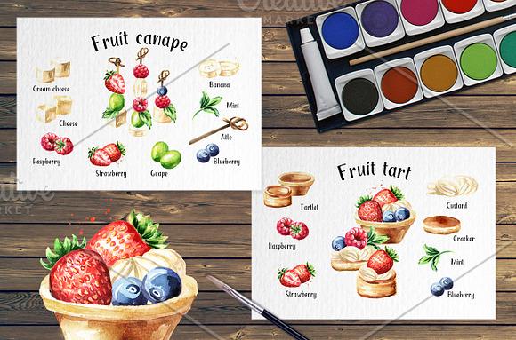 Festive buffet. Watercolor set in Illustrations - product preview 6