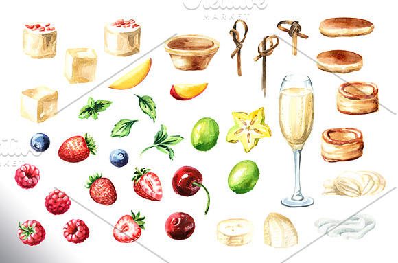 Festive buffet. Watercolor set in Illustrations - product preview 7