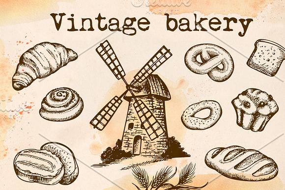 Set of Vintage Bakery in Illustrations - product preview 2