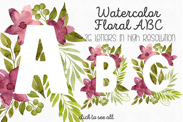 Watercolor Floral ABC | Red Flowers