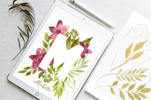 Watercolor Floral ABC | Red Flowers in Illustrations - product preview 2