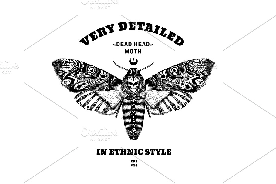 Textured moth in ethnic style in Illustrations - product preview 8
