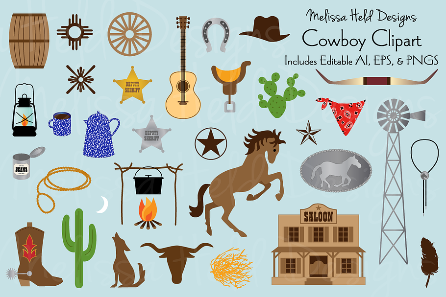 Cowboy Clipart in Illustrations - product preview 8