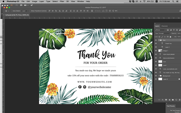 Tropical thank you card ID07 in Stationery Templates - product preview 1