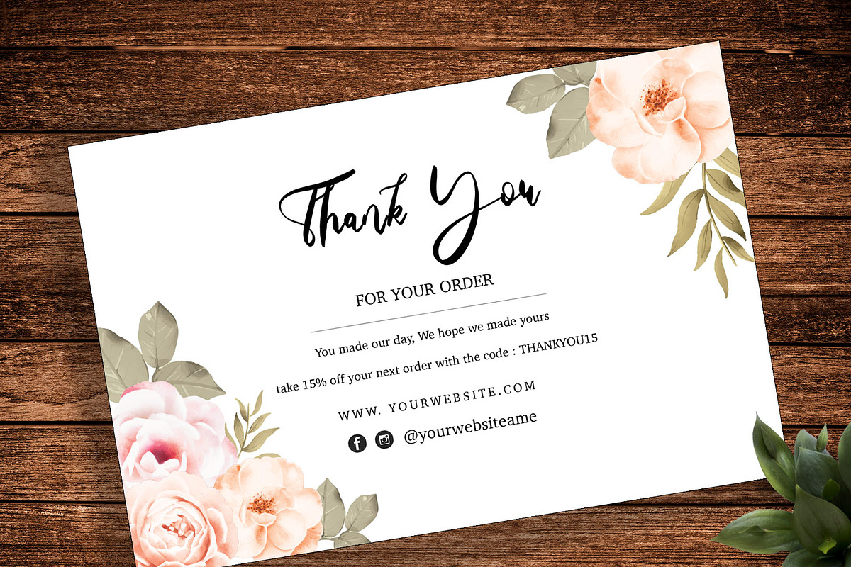 Editable flower thank you card-06 in Postcard Templates - product preview 8