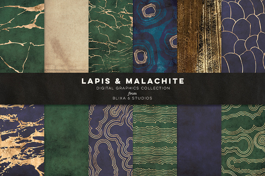Lapis & Malachite Gold Marble Slabs in Patterns - product preview 8