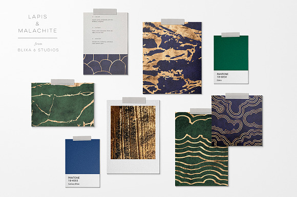 Lapis & Malachite Gold Marble Slabs in Patterns - product preview 5