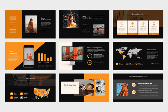 Bezia : Orange Pitch Deck Powerpoint in PowerPoint Templates - product preview 9