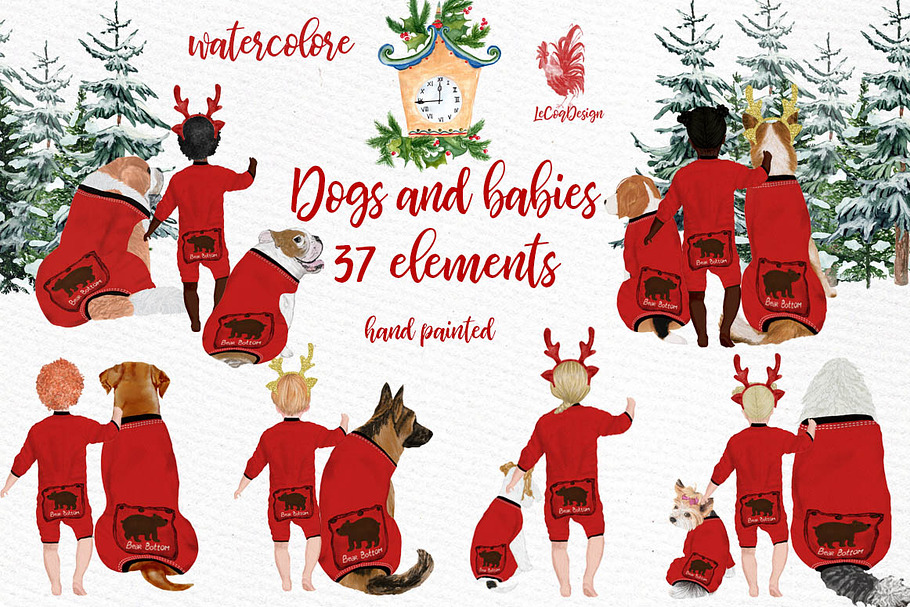 Christmas Babies Dogs clipart