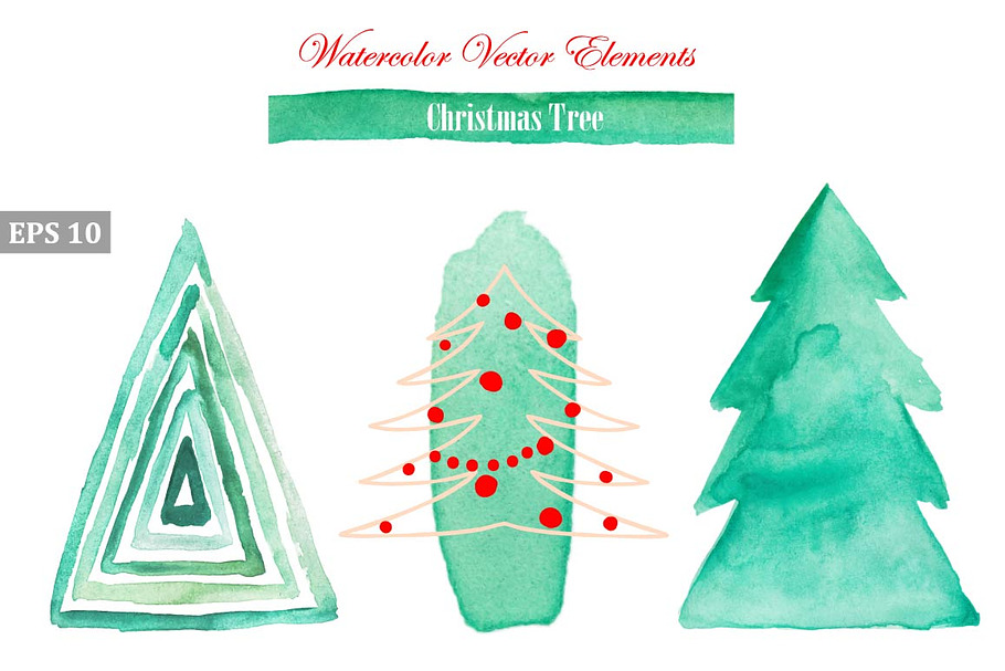 Watercolor Vector Christmas Trees
