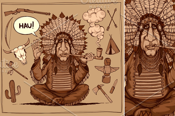Chieftain of indians in Illustrations - product preview 1