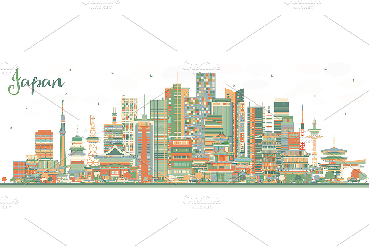 Japan City Skyline with Color in Illustrations - product preview 8