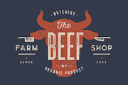 Beef, cow, bull. Vintage typography