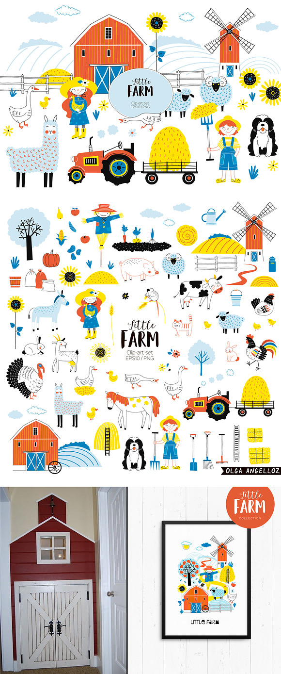 Little Farm clip-art set in Illustrations - product preview 7