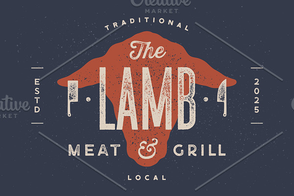 Lamb, sheep. Vintage typography