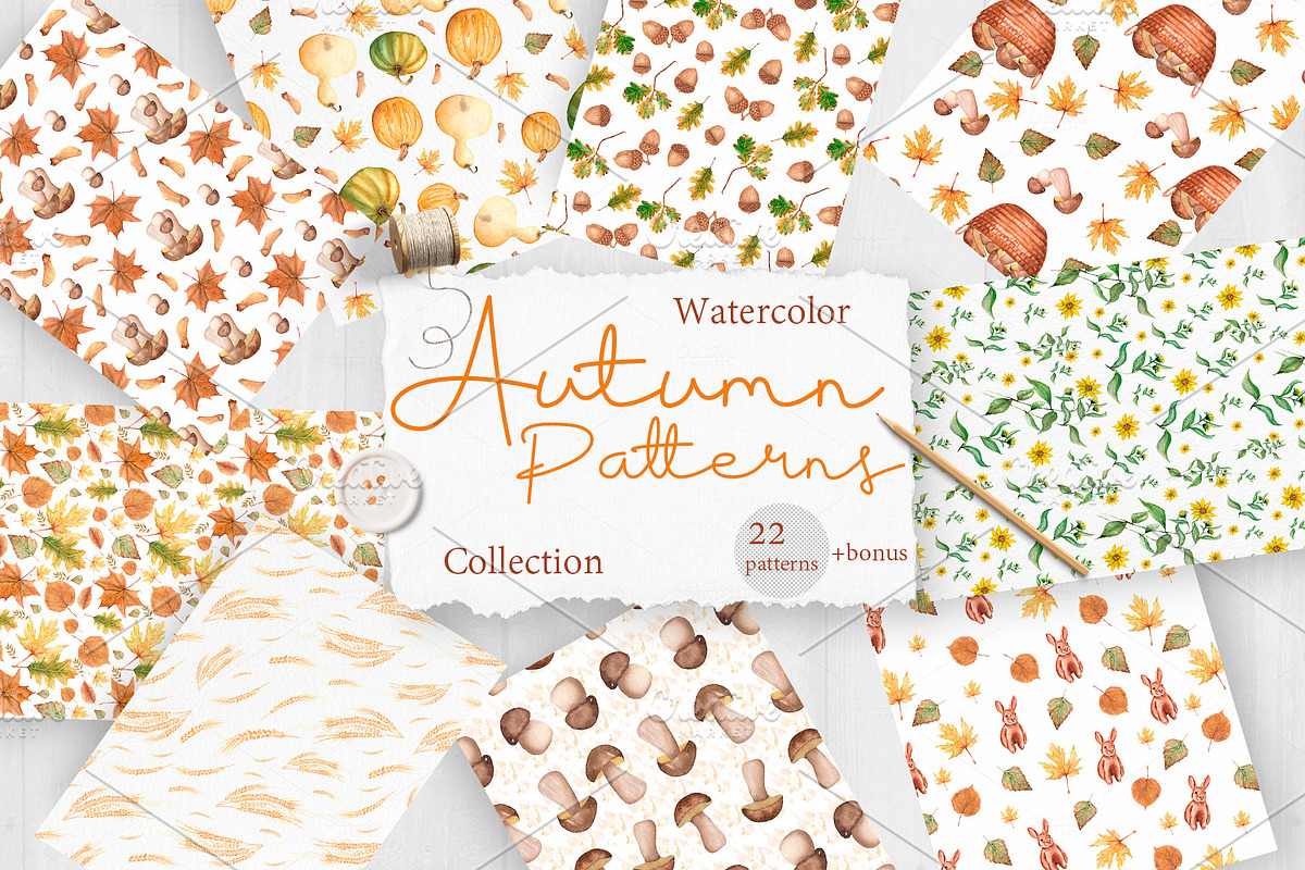 Watercolor Autumn PatternsCollection in Patterns - product preview 8