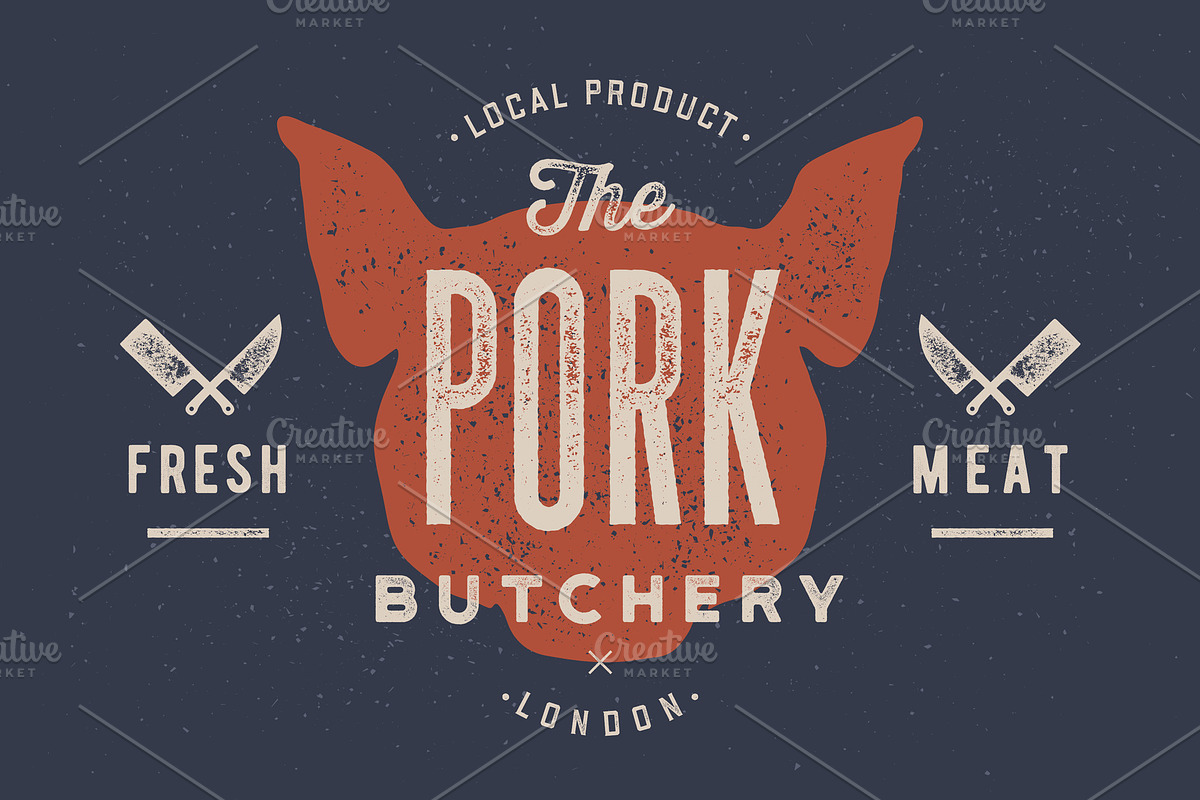Pig, pork. Vintage typography in Illustrations - product preview 8