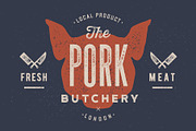 Pig, pork. Vintage typography