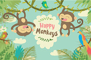 Happy Monkeys - Vector Illustration