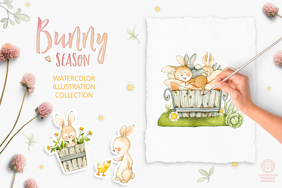 Bunny Season Watercolor Illustration in Illustrations - product preview 8