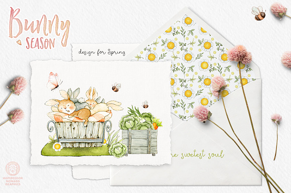 Bunny Season Watercolor Illustration in Illustrations - product preview 3